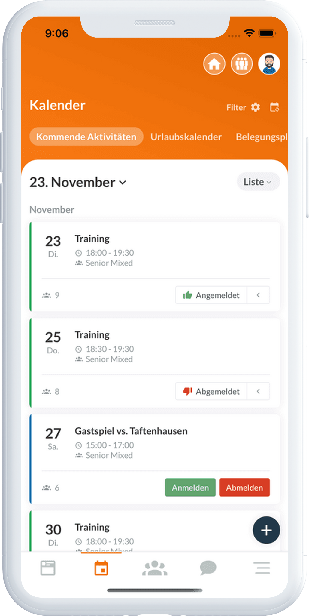 Der SportMember Trainingsplan: Vereinskalender in der App